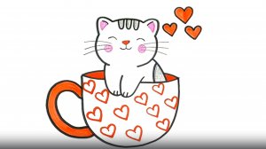 КАК НАРИСОВАТЬ МИЛОГО Котенка внутри чашки