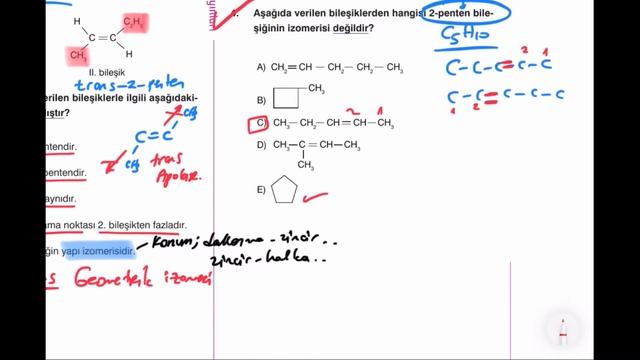 Organik Bileşiklerde İzomerlik ve Alkenler /AYT-12. Sınıf Soru Çözümü-2 (ÖSYM Tarzı Kimya Soruları)