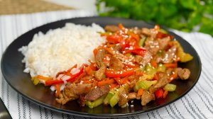 Мясо с кабачками и с овощами на ужин в одной сковороде за 20 минут