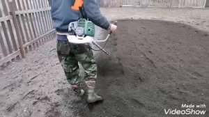 пахота бензокосой.