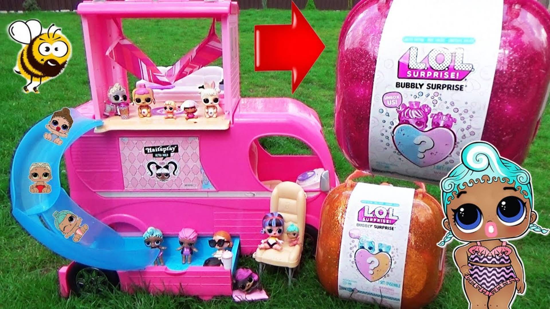 Жизнь кукол ЛОЛ в автодомике Огромный ШМЕЛЬ в реальной жизни ВСЕ в ШОКЕ мультик LOL BUBBLY Surprise смотреть онлайн