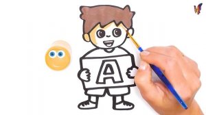Буква А. Мальчик держит плакат с первой буквой алфавита. Учим буквы и рисовать