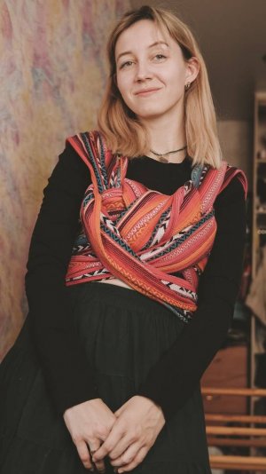 Double Hammock Rainers Heart Finish Двойное ребозо с финишем сердце в тканом слинге-шарфе