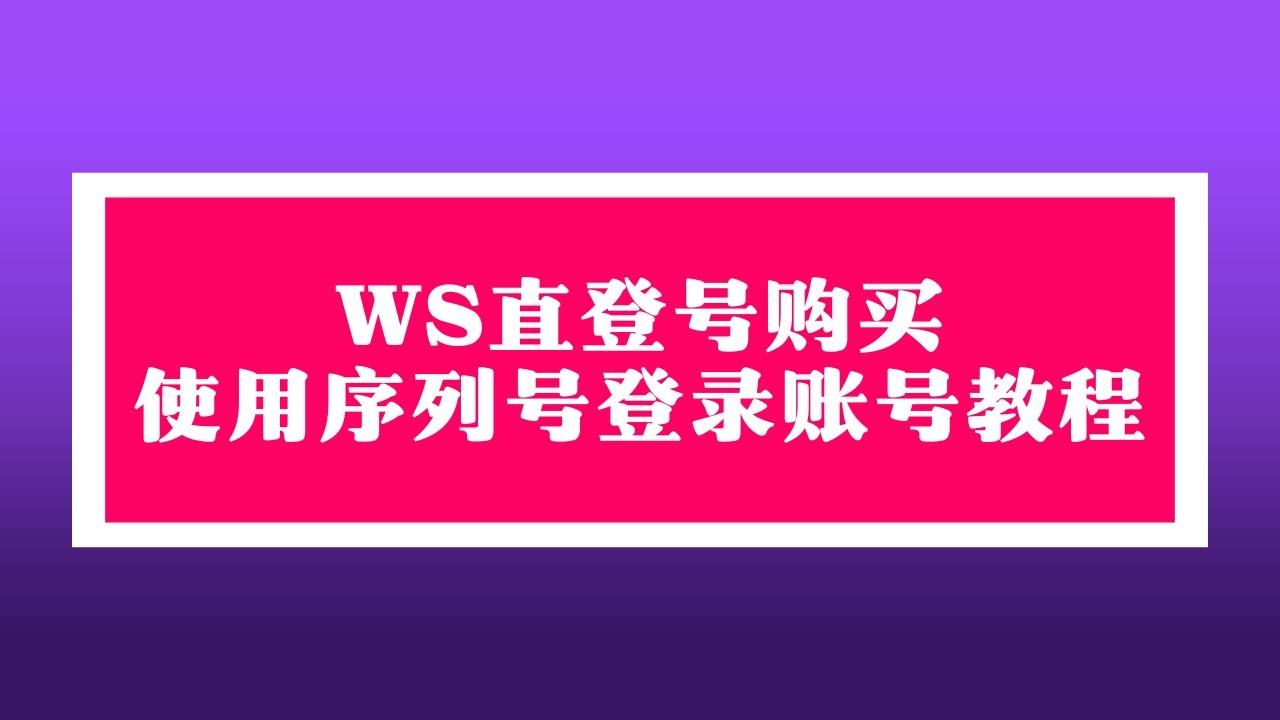 Ws直登号购买，使用序列号登录账号教程