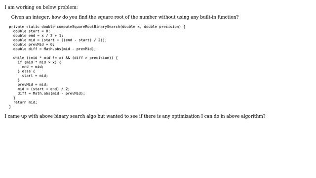 Code Review: Find the square root of the number without using any built-in function? смотреть онлайн