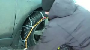 Установка цепей противоскольжения на колеса