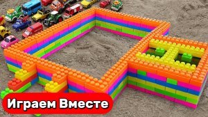 Играем в машинки 🚗 Строим мост из блоков! Играем с игрушечной строительной техникой ! Для детей 👍