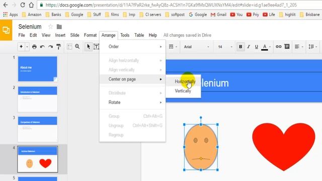 How to center the object horizontally and vertically in Google slides