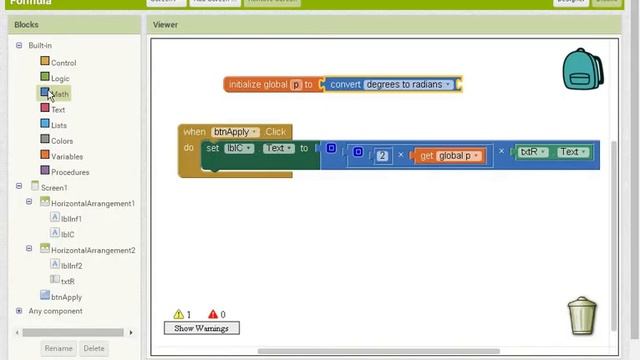 MIT App Inventor решаем формулу