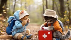 🐾Гора Такао: Увидим ли мы гору Фудзи? Два котенка резвятся во время похода😻
