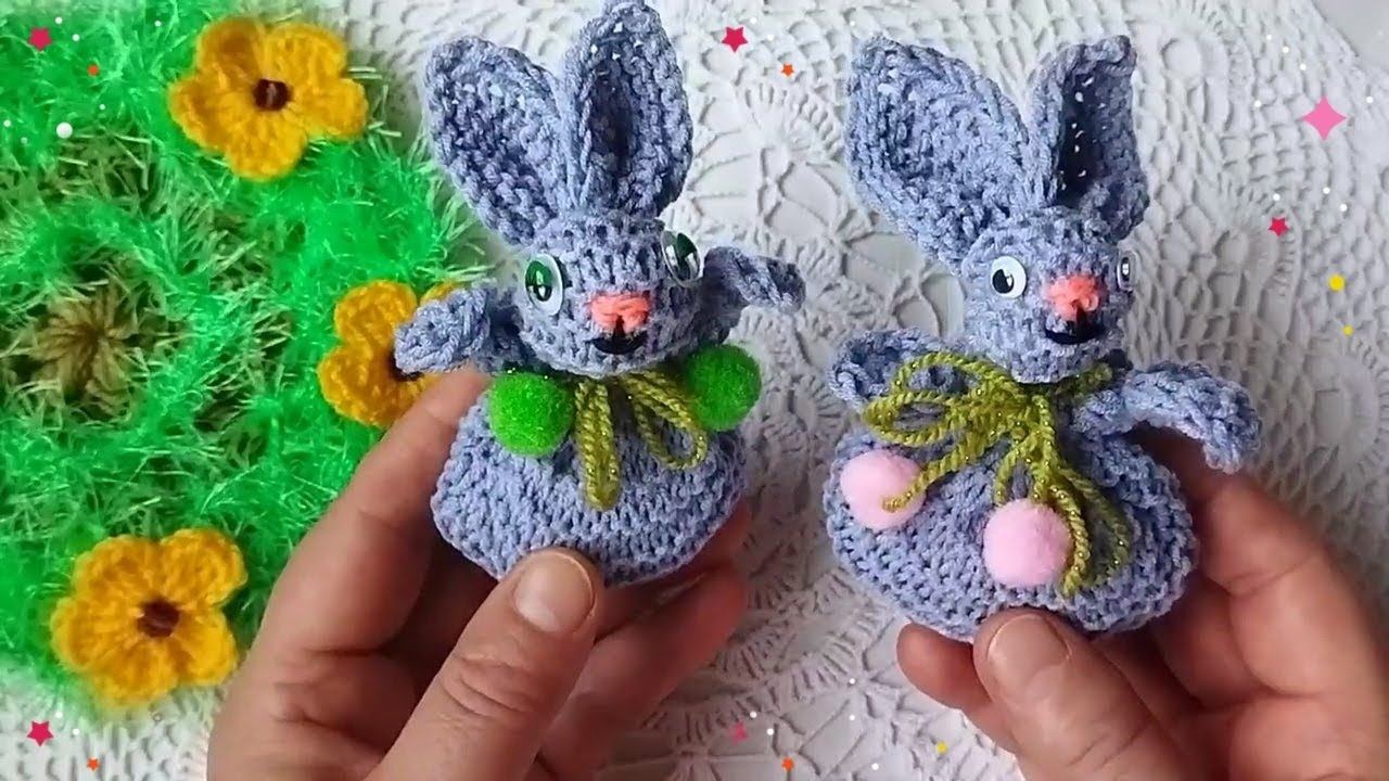 Зайчик с сюрпризом!Быстро,просто,красиво!Из вязаного квадрата!Мастер-класс!