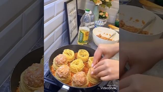 Гнезда с мясным фаршем #кулинария #еда #футблогер