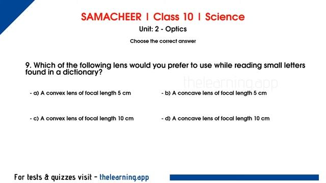 Optics Book back questions | Unit 2  | Class 10 | Physics | Science | Samacheer Kalvi | TNPSC