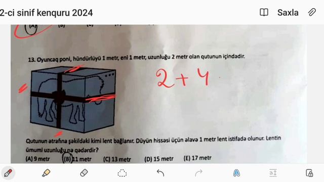 2-ci sinif Kenquru Riyaziyyat olimpiada sualları 2024