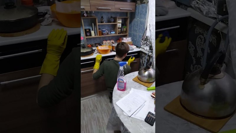 Внук делает генеральную уборку