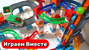 Играем вместе ! Строим Безумные горки с шариками: 3D-лифт, запуск шаттла и паук 🔴🟠🟢