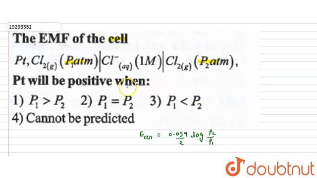 The EMF of the cell `Pt,Cl_(2(g))(P_(1)atm)|Cl_((aq))^(-)(1M)|Cl_(2(g смотреть онлайн