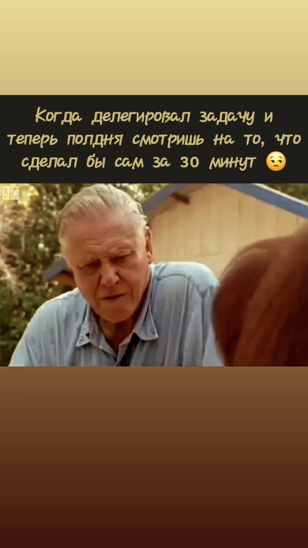 Когда делегировал задачу и теперь полдня смотришь на то, что сделал бы за 30 минут 😒