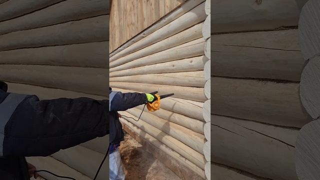 Деревенские будни,  шлифовка сруба