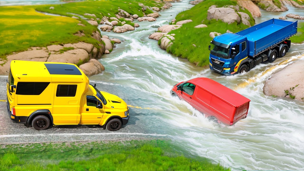 Автомобили против реки и огневой скорости 🔥 BeamNG Drive