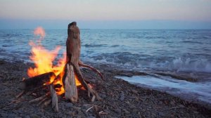 Костер на пляже. Умиротворяющие звуки огня и воды