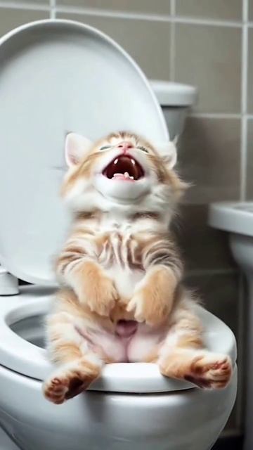 Рыжий котик на унитазе ржёт