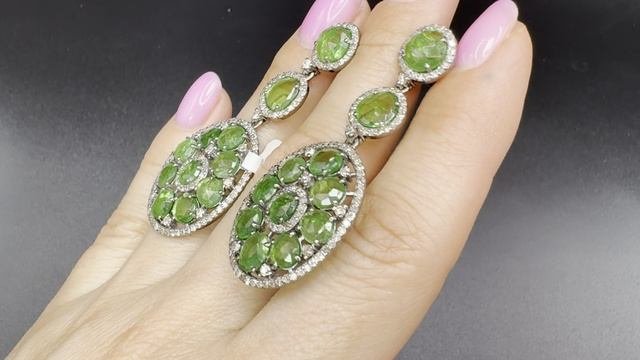 Авторские серьги с хризопразами и бриллиантами ХХХ113