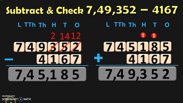 Class 5 | Check LARGE NUMBERS SUBTRACTION through ADDITION | PMCE