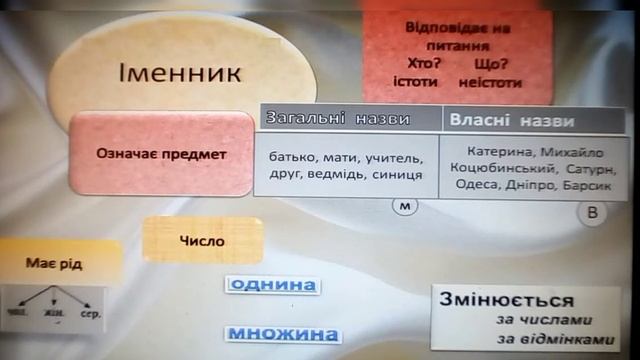 Тема "Іменник". Загальні та власні назви, число, рід... смотреть онлайн