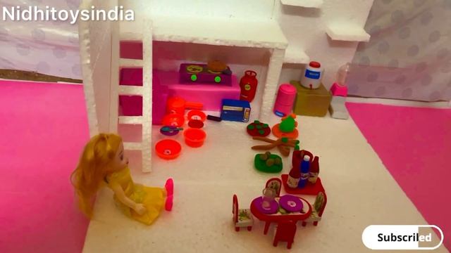 Diy miniature kitchen set ❤️ Amazing pink kitchen set, kitchen set from polymer clay and cardboard
