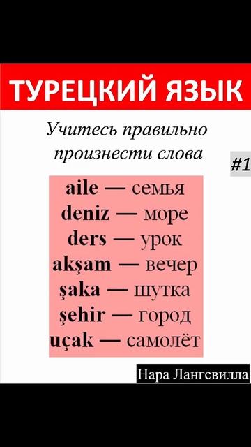 1. Турецкий  язык / Чтение / Словарь / Слова aile, deniz, ders, şaka, şehir, uçak