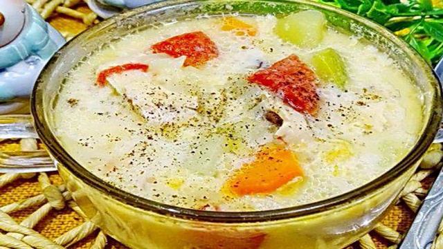 Суп с сёмгой кабачками и томатами