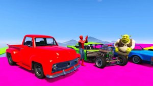 Мультики про МАШИНКИ прыгающие по цветным длинным машинам с супергероями Мультик для детей