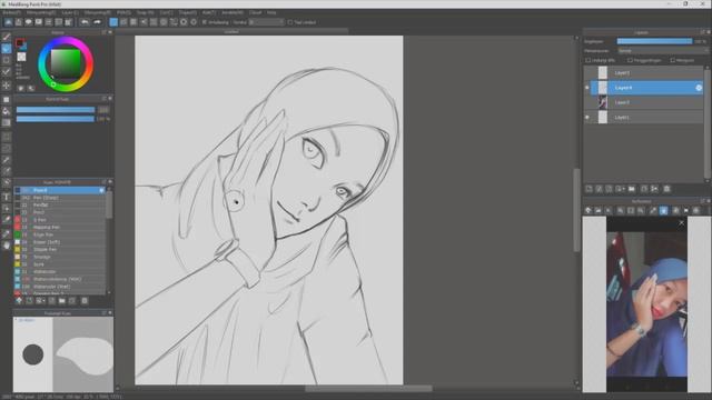 Grayscale painting using pencil & watercolour only with medibang paint pc pro