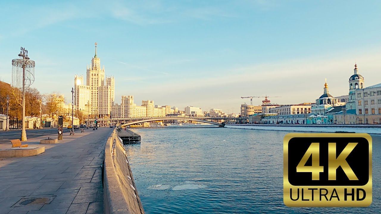 Walking Tour 4K | Embankments in Moscow, Russia