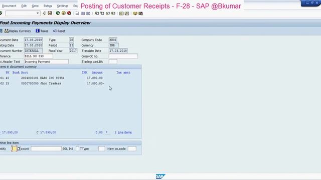 Post Customer Receipts  F 28   SAP