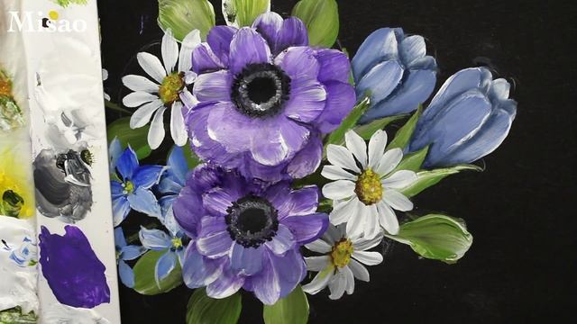 Flower bouquet acrylic painting tutorial | Anemone bouquet part two