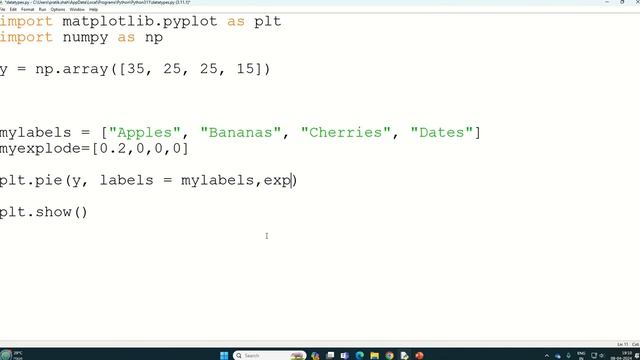 Matplotlib part - 11 |Matplotlib Pie chart with explode,color, legend and shadow for visualization|