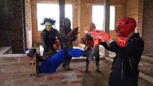 LTT Films : Squad Silver Flash Nerf Guns Fight Criminal Group BIGMAN Mask Base Guard