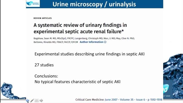 Urine output and urinalysis, a parameter M Ostermann   (IFAD 2020)