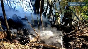 Пожар вдоль детской железной дороги в ЦПКиО в Кургане