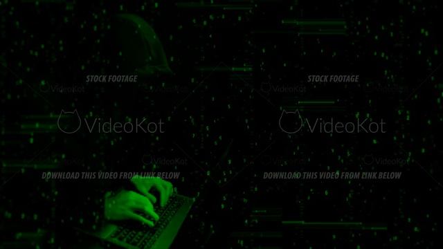 Programmer hiding face typing on computer keyboard, technological green background