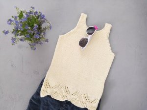 Вязаный топ спицами для девочки. Хлопковая майка спицами. Подробный мк.