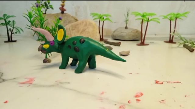 Albertosaurus vs Eotriceratops/Claymotion dinosaurs fight