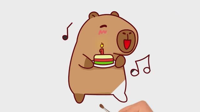 Как нарисовать капибару Капибара С днем рождения торт милый Как нарисовать капибару