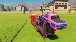 TRANSPORTING VOLKSWAGEN POLICE CARS WITH COLORED MAN TRUCKS ! - FS 22