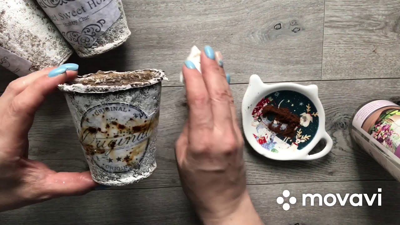 Декор торфяных горшочков в винтажном стиле | весенний diy