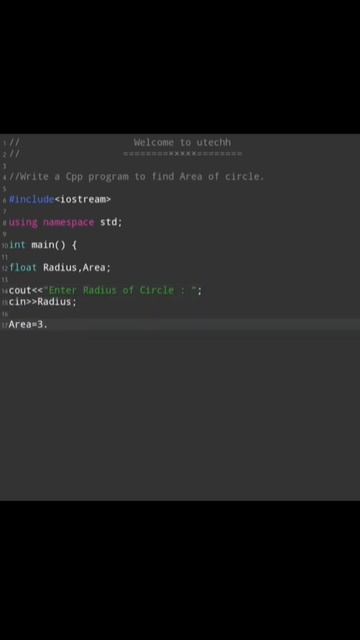 Cpp program to find the area of circle | #utechh #utechhkaksha #utechhkids #cpp #java #python