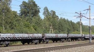 Тепловозы ЧМЭ3Т-7273 и 2ТЭ10М-2185 с составом платформ-плетевозов