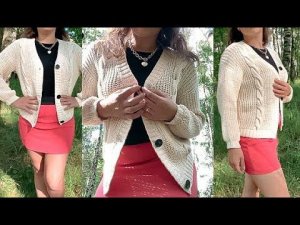 Подробный мастер класс по вязанию кардигана полупатентной резинкой с косой и v-образным вырезом.